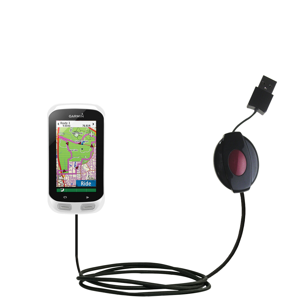 Retractable USB Power Port Ready charger cable designed for the Garmin EDGE Explorer 1000 and uses TipExchange