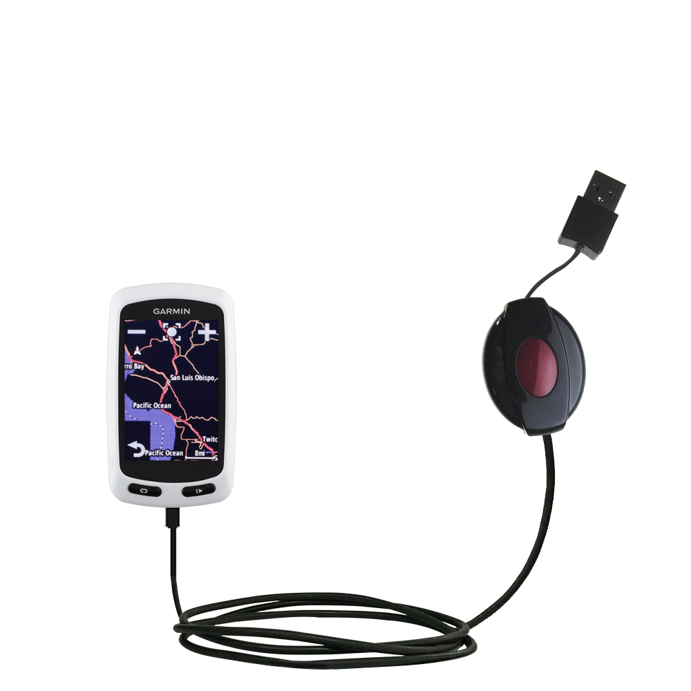 Retractable USB Power Port Ready charger cable designed for the Garmin EDGE Touring Plus and uses TipExchange
