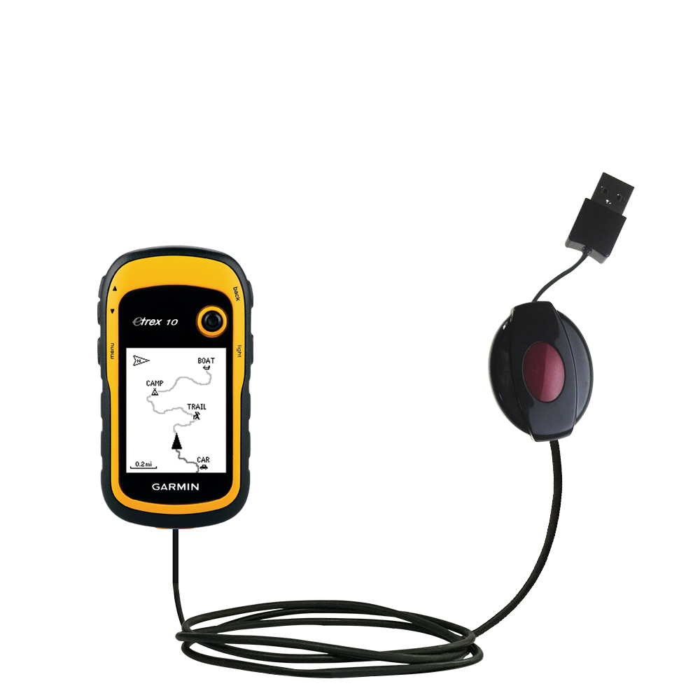 Retractable USB Power Port Ready charger cable designed for the Garmin etrex 10 20 30 and uses TipExchange