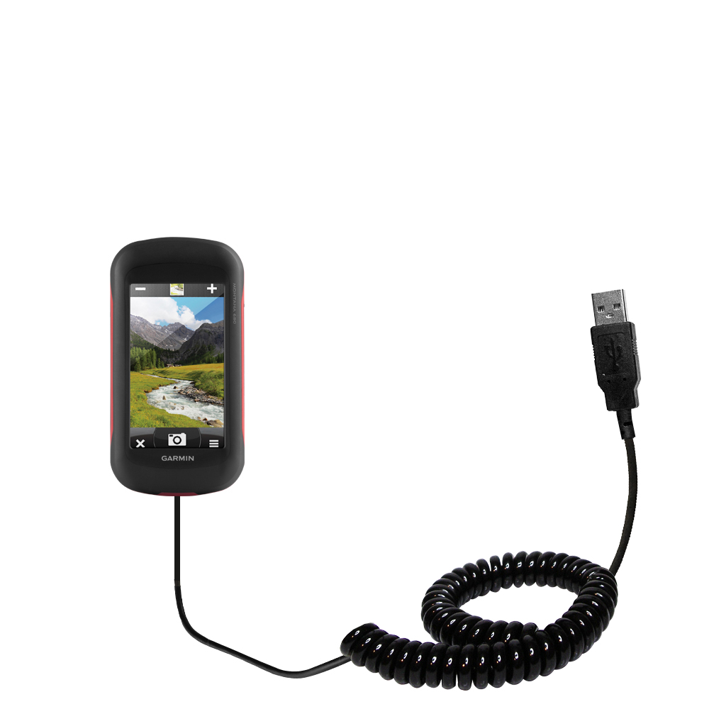 Coiled Power Hot Sync USB Cable suitable for the Garmin Montana 680 / 680t with both data and charge features - Uses Gomadic TipExchange Technology