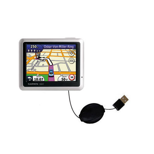 Retractable USB Power Port Ready charger cable designed for the Garmin Nuvi 1310 and uses TipExchange
