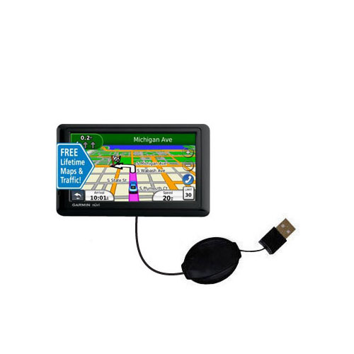 Retractable USB Power Port Ready charger cable designed for the Garmin nuvi 1490LMT 1490T and uses TipExchange