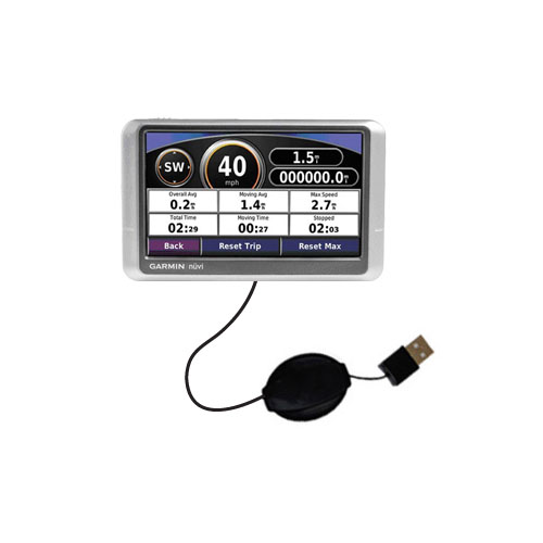 Retractable USB Power Port Ready charger cable designed for the Garmin Nuvi 200W and uses TipExchange