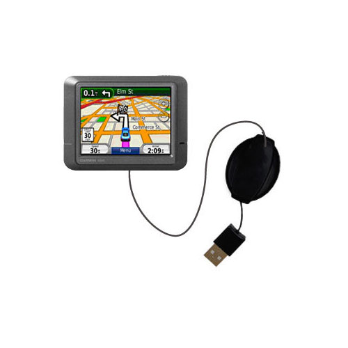 Retractable USB Power Port Ready charger cable designed for the Garmin nuvi 215T and uses TipExchange