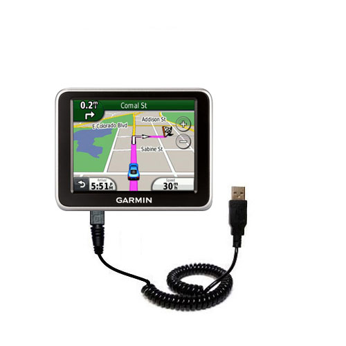 Coiled Power Hot Sync USB Cable suitable for the Garmin Nuvi 2250 with both data and charge features - Uses Gomadic TipExchange Technology