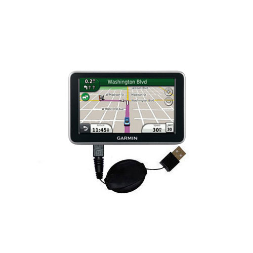 Retractable USB Power Port Ready charger cable designed for the Garmin Nuvi 2450 and uses TipExchange