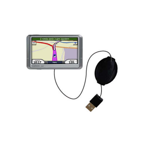 Retractable USB Power Port Ready charger cable designed for the Garmin Nuvi 250 250W 250WT and uses TipExchange