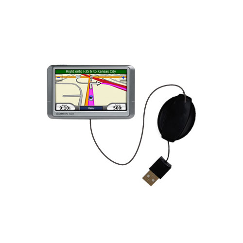 Retractable USB Power Port Ready charger cable designed for the Garmin nuvi 250W and uses TipExchange