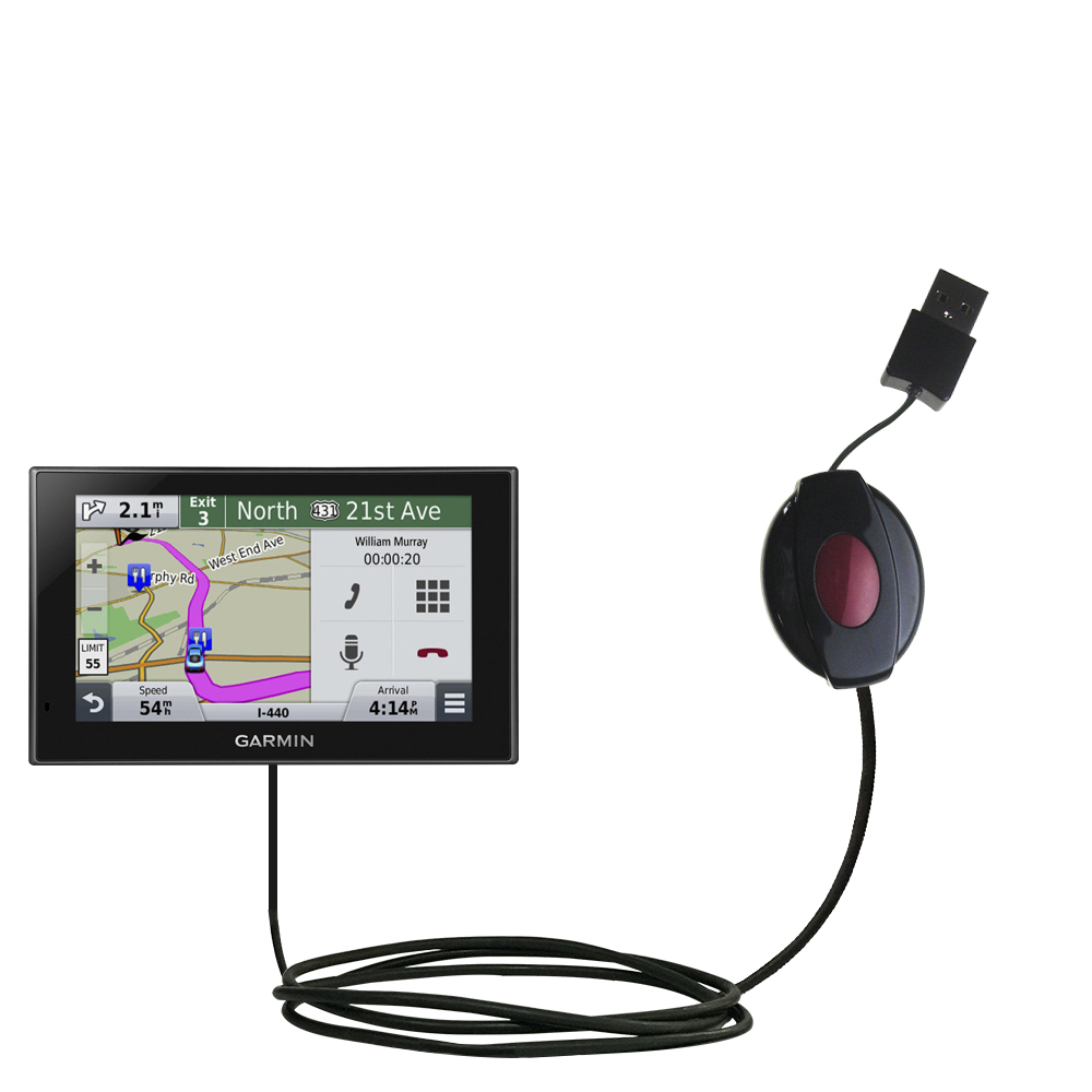 Retractable USB Power Port Ready charger cable designed for the Garmin nuvi 2539 / 2559 LMT and uses TipExchange