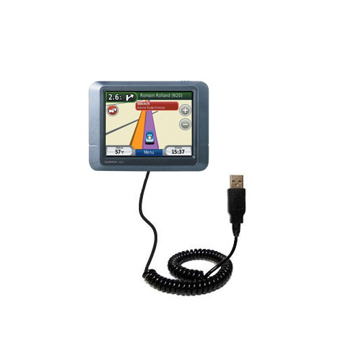 Coiled Power Hot Sync USB Cable suitable for the Garmin nuvi 255T with both data and charge features - Uses Gomadic TipExchange Technology