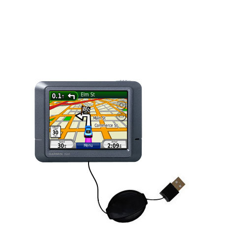 Retractable USB Power Port Ready charger cable designed for the Garmin Nuvi 275T and uses TipExchange