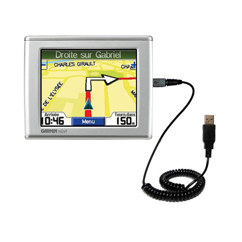 Coiled Power Hot Sync USB Cable suitable for the Garmin Nuvi 300 300T with both data and charge features - Uses Gomadic TipExchange