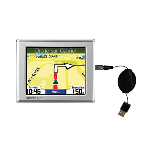 Retractable USB Power Port Ready charger cable designed for the Garmin Nuvi 300 300T and uses TipExchange