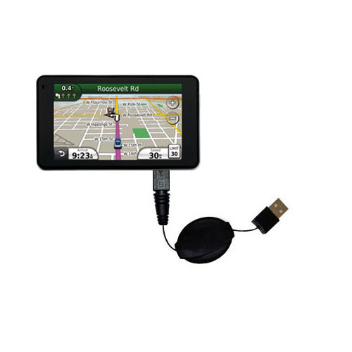 Retractable USB Power Port Ready charger cable designed for the Garmin Nuvi 3750 and uses TipExchange