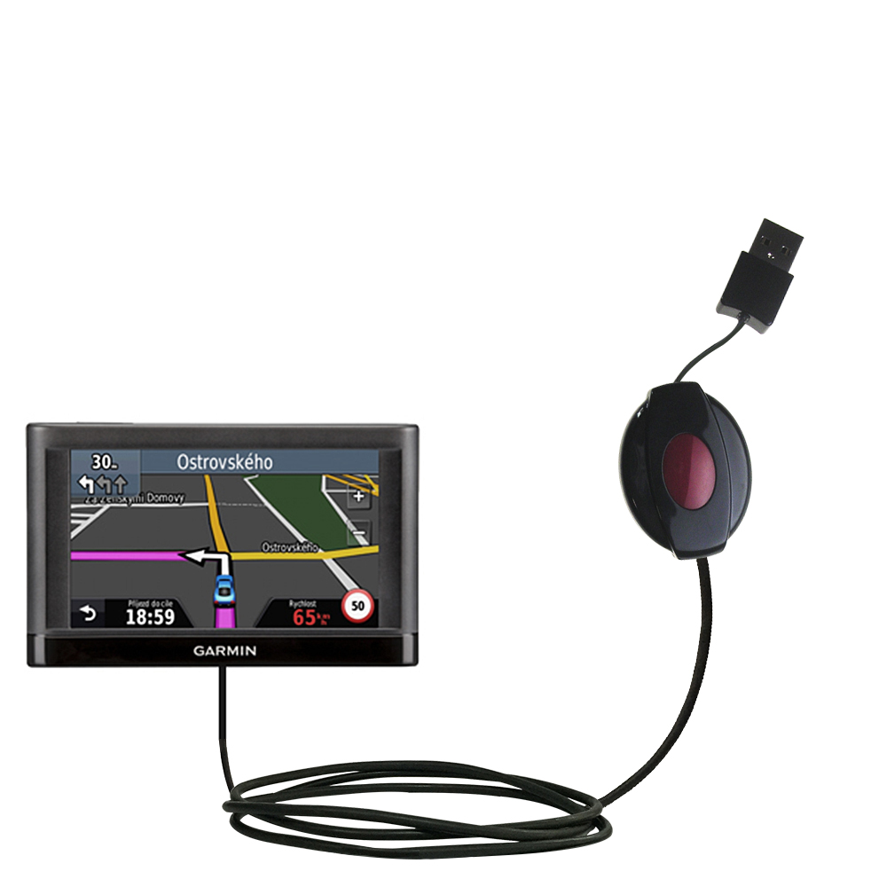 Retractable USB Power Port Ready charger cable designed for the Garmin nuvi 42 and uses TipExchange