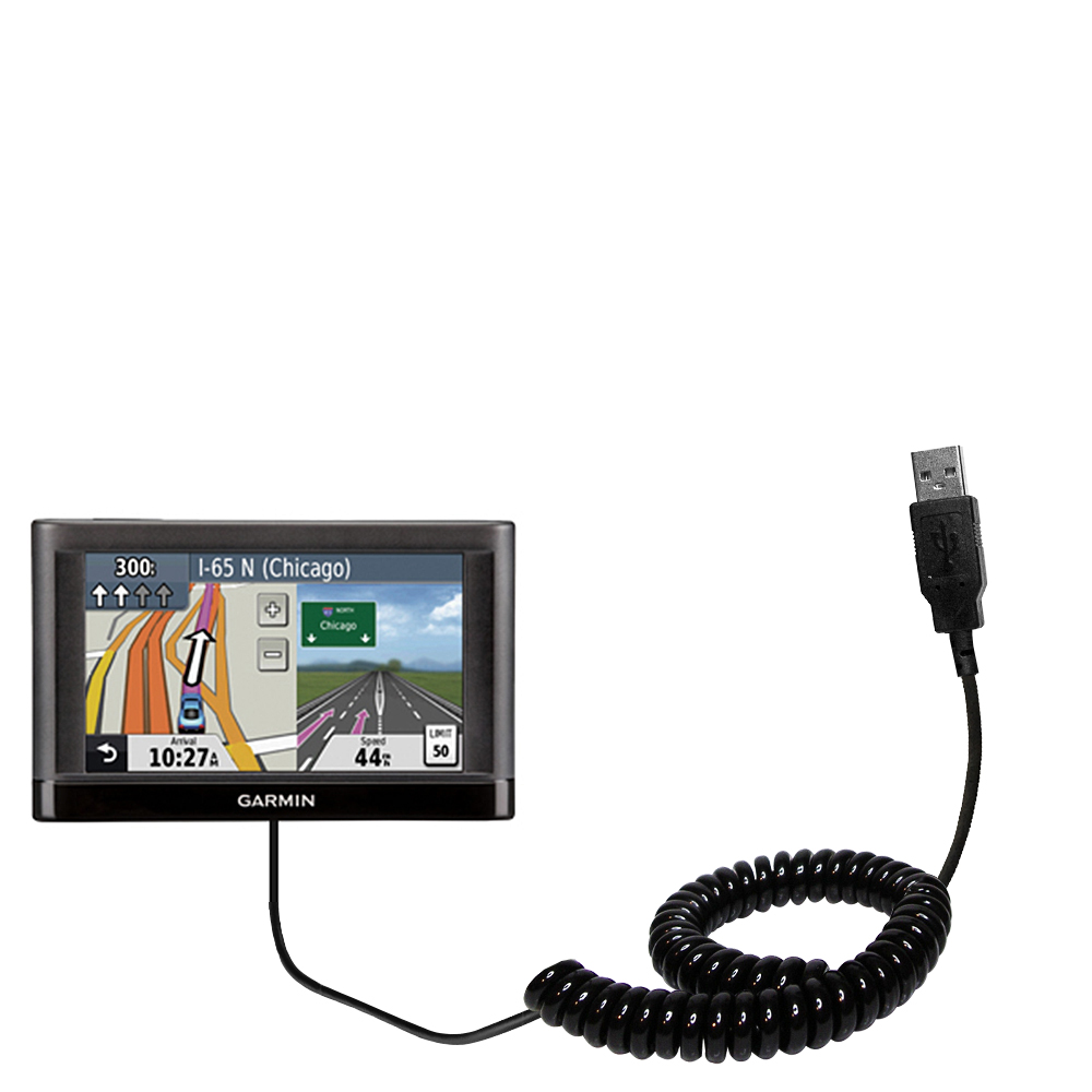 Coiled Power Hot Sync USB Cable suitable for the Garmin nuvi 44 with both data and charge features - Uses Gomadic TipExchange Technology