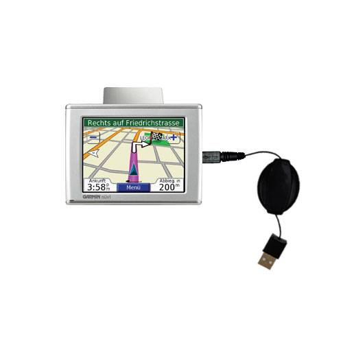 Retractable USB Power Port Ready charger cable designed for the Garmin Nuvi 600 610 and uses TipExchange