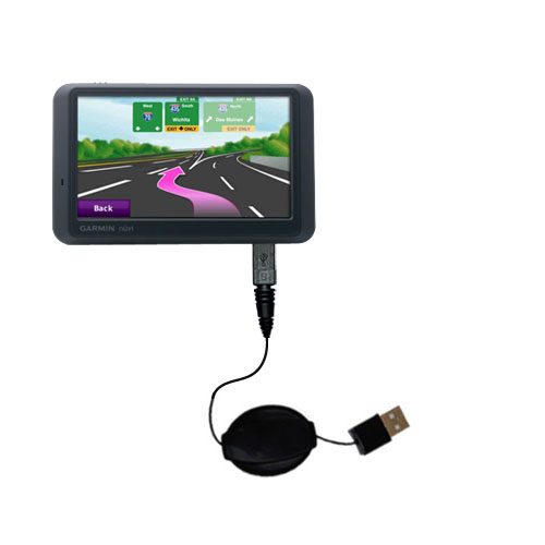 Retractable USB Power Port Ready charger cable designed for the Garmin Nuvi 775T and uses TipExchange