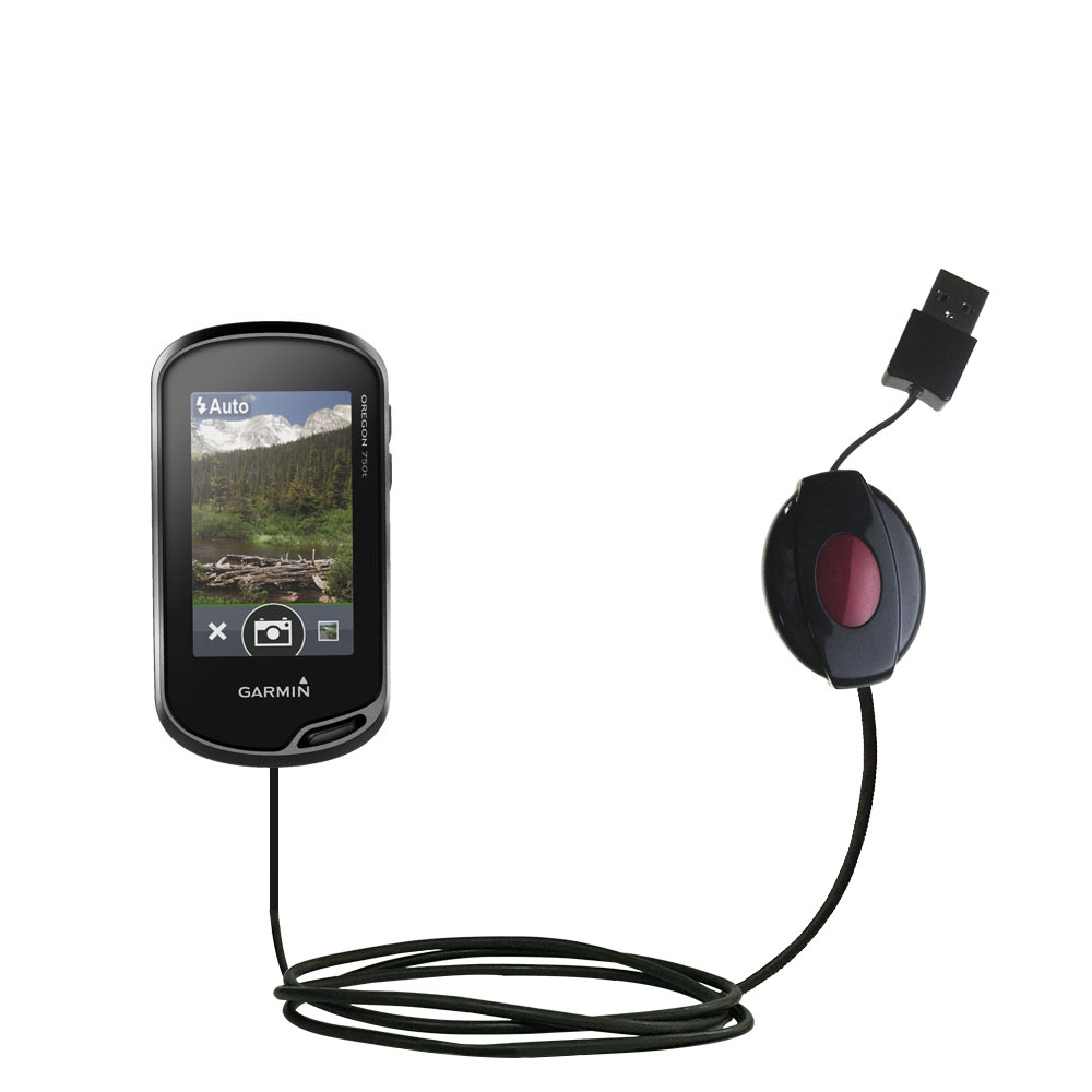 Retractable USB Power Port Ready charger cable designed for the Garmin Oregon 750 / 750t and uses TipExchange
