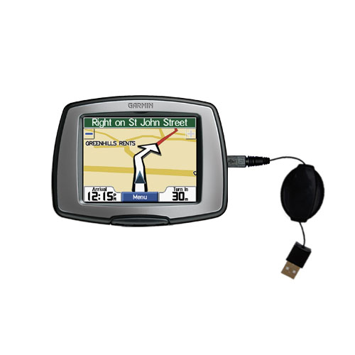 Retractable USB Power Port Ready charger cable designed for the Garmin StreetPilot C340 and uses TipExchange