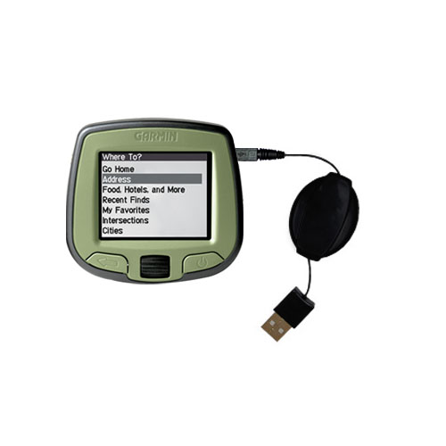 Retractable USB Power Port Ready charger cable designed for the Garmin StreetPilot i2 i3 i5 and uses TipExchange