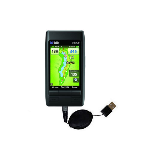 Retractable USB Power Port Ready charger cable designed for the Golf Buddy World  and uses TipExchange
