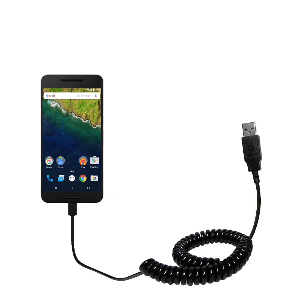 Coiled USB Cable compatible with the Google Nexus 6P