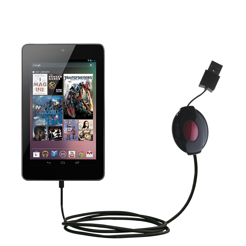 Retractable USB Power Port Ready charger cable designed for the Google Nexus 7 and uses TipExchange