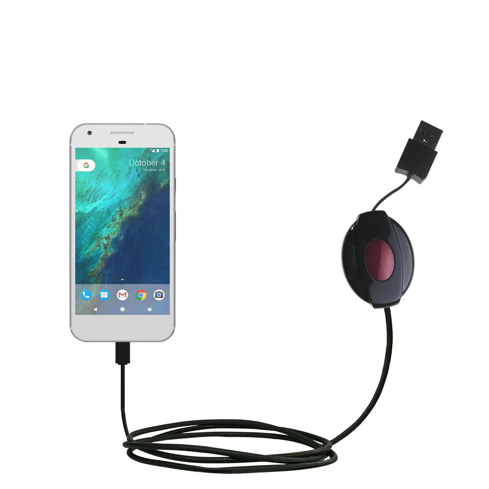 Retractable USB Power Port Ready charger cable designed for the Google Pixel and uses TipExchange