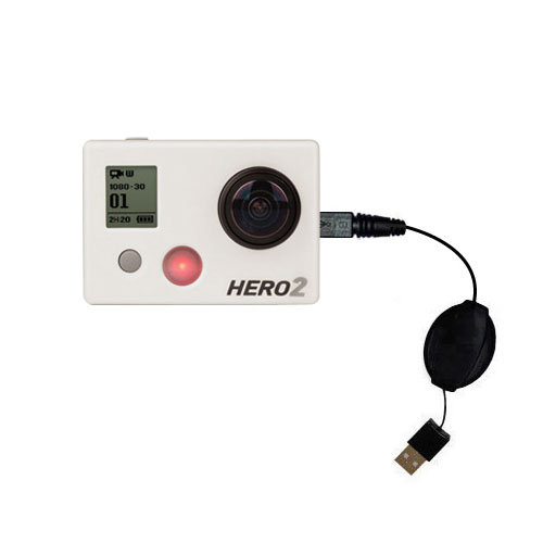 Retractable USB Power Port Ready charger cable designed for the GoPro Hero 2 and uses TipExchange