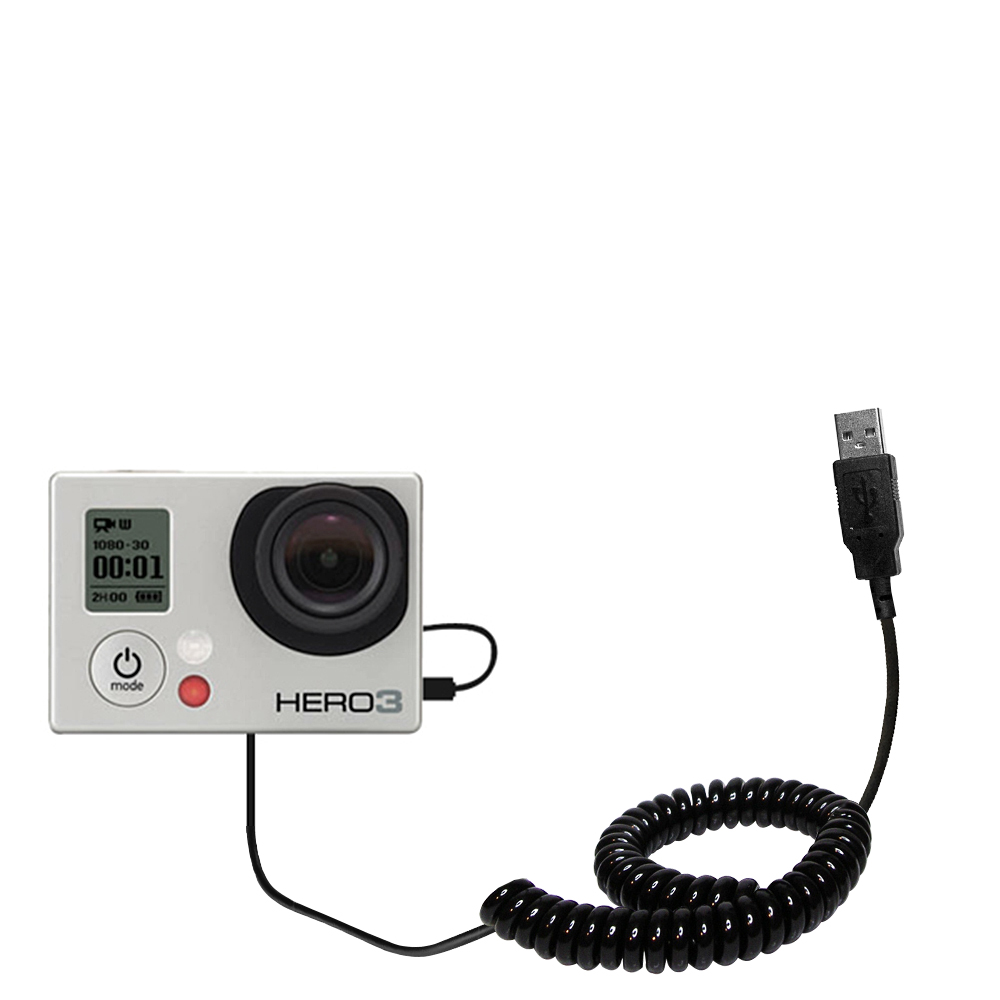 Coiled USB Cable compatible with the GoPro Hero3