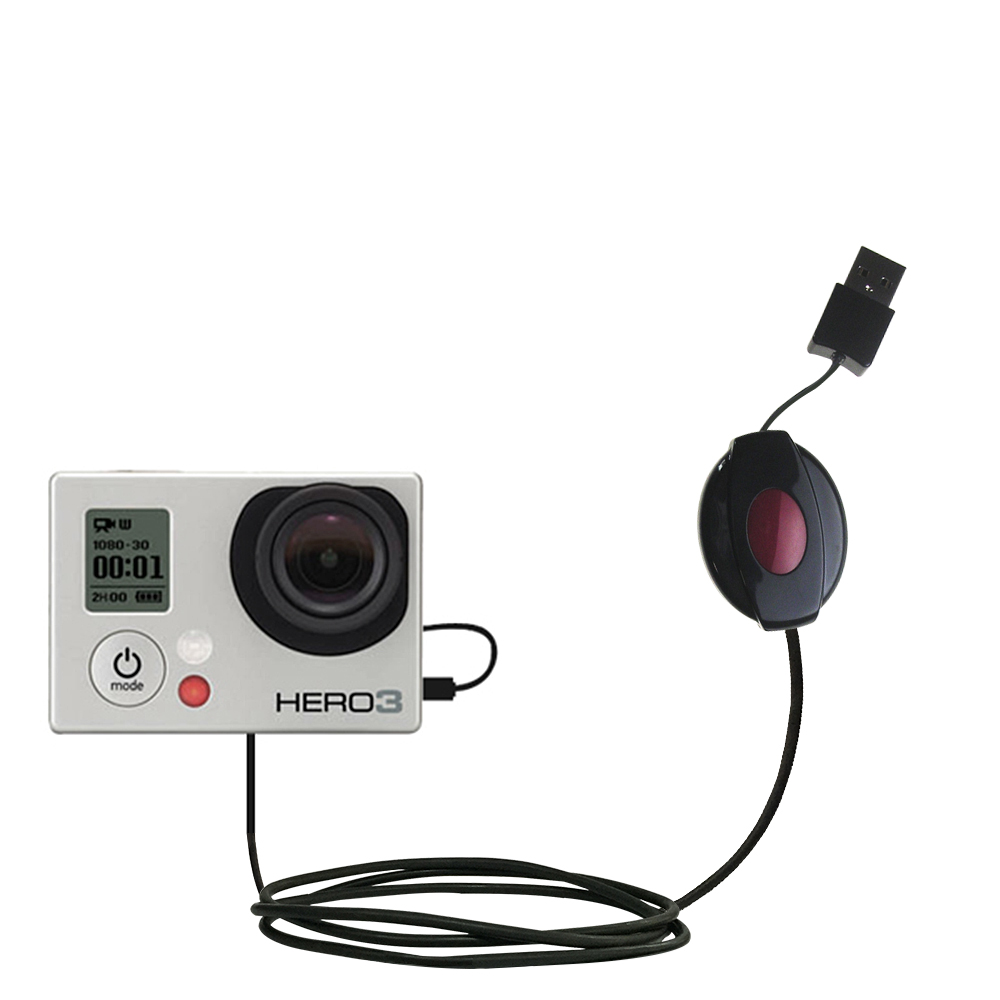 Retractable USB Power Port Ready charger cable designed for the GoPro Hero3 and uses TipExchange