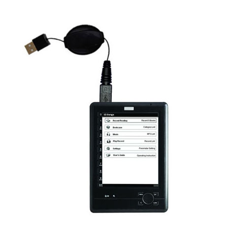 Retractable USB Power Port Ready charger cable designed for the Hanvon WISEreader 516 and uses TipExchange