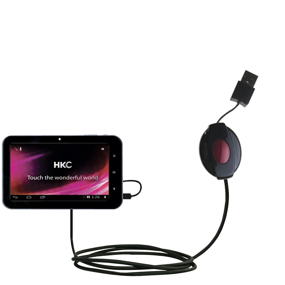 Retractable USB Power Port Ready charger cable designed for the HKC 7 Tablet P771A and uses TipExchange