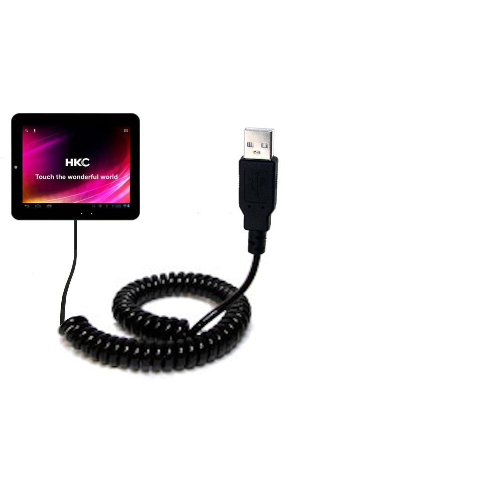 Coiled USB Cable compatible with the HKC P886A BK BBL APK Tablet