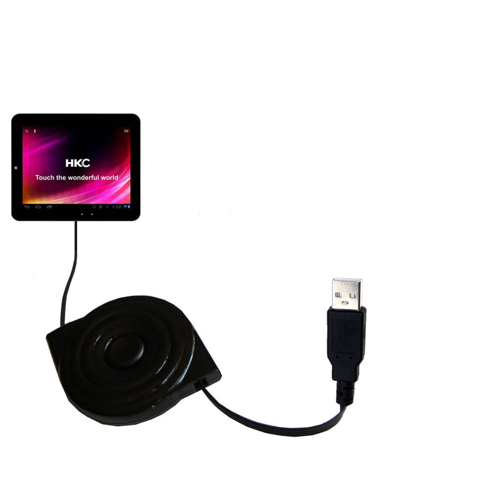 Retractable USB Power Port Ready charger cable designed for the HKC P886A BK BBL APK Tablet and uses TipExchange