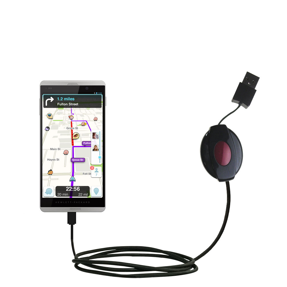 Retractable USB Power Port Ready charger cable designed for the HP Slate 6 VoiceTab II and uses TipExchange