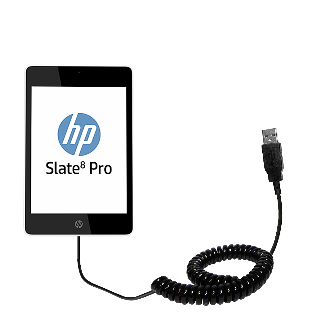 Coiled USB Cable compatible with the HP Slate 8 Pro