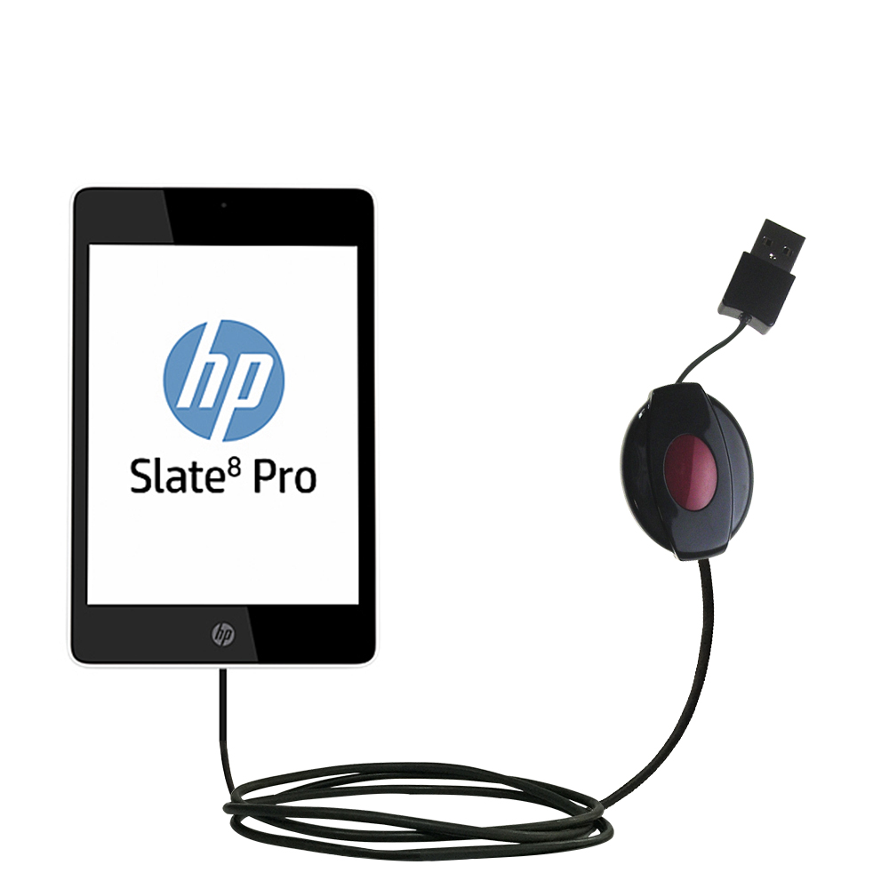 Retractable USB Power Port Ready charger cable designed for the HP Slate 8 Pro and uses TipExchange
