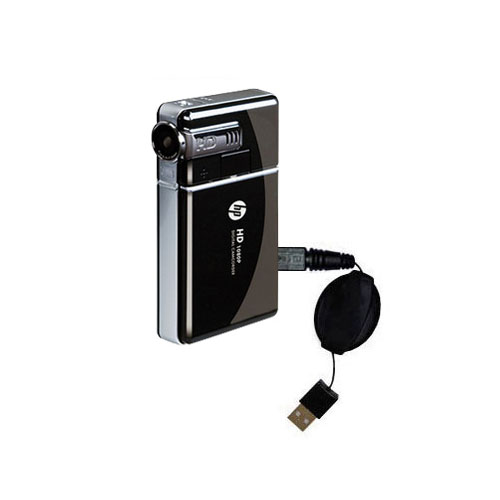 Retractable USB Power Port Ready charger cable designed for the HP V5040u Camcorder and uses TipExchange