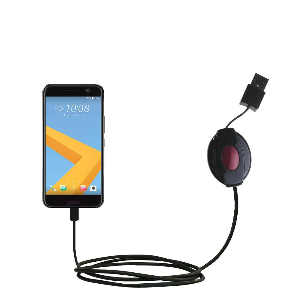 Retractable USB Power Port Ready charger cable designed for the HTC 10 and uses TipExchange