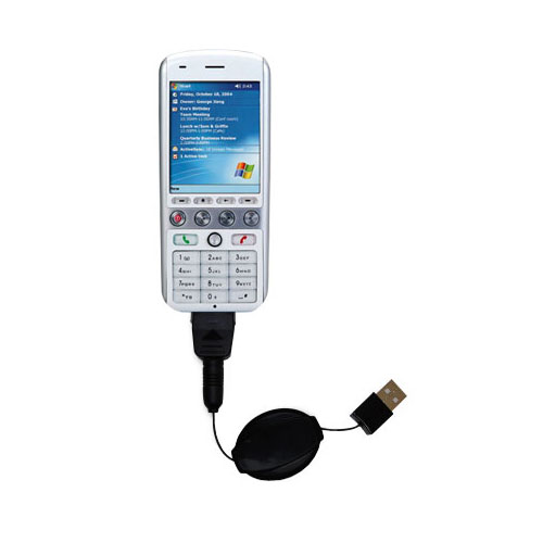 Retractable USB Power Port Ready charger cable designed for the HTC Amadeus and uses TipExchange