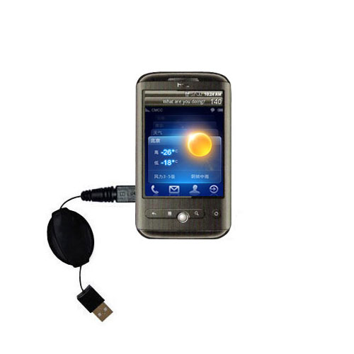 Retractable USB Power Port Ready charger cable designed for the HTC Buzz and uses TipExchange