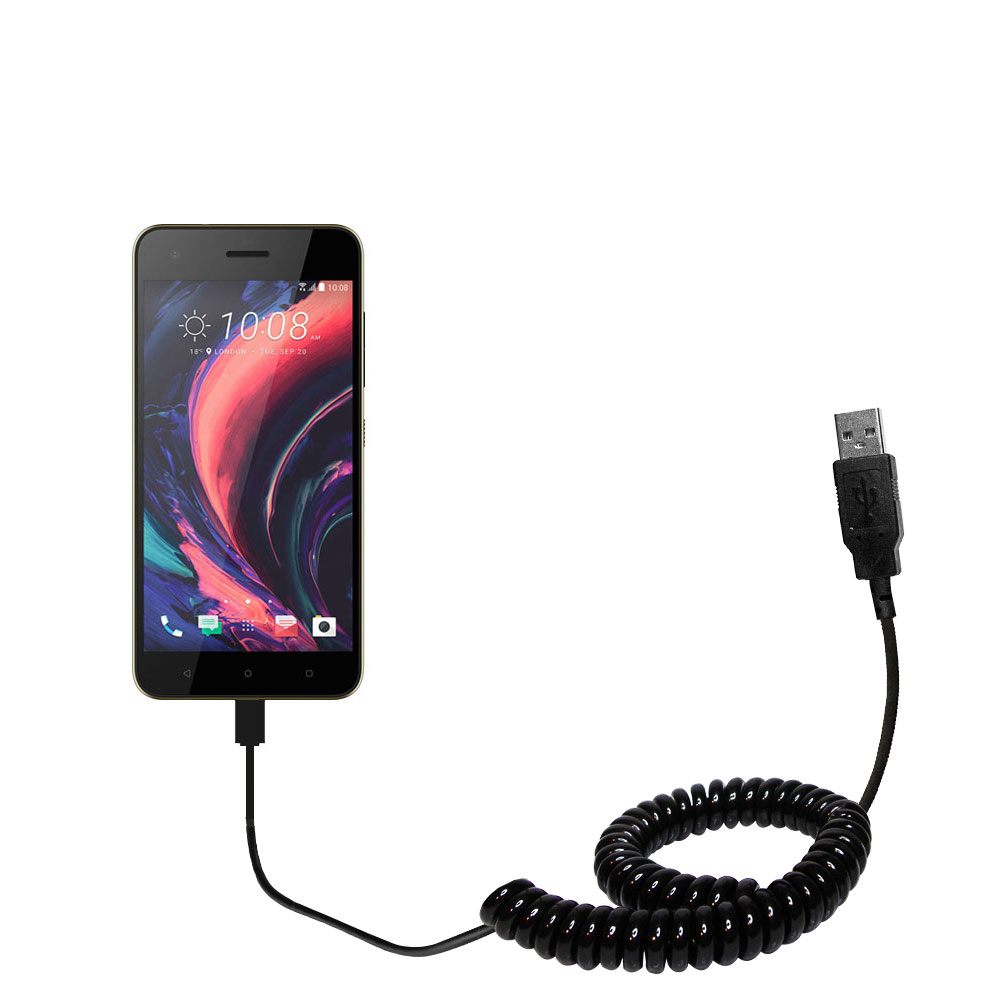 Coiled USB Cable compatible with the HTC Desire 10 Pro / Lifestyle