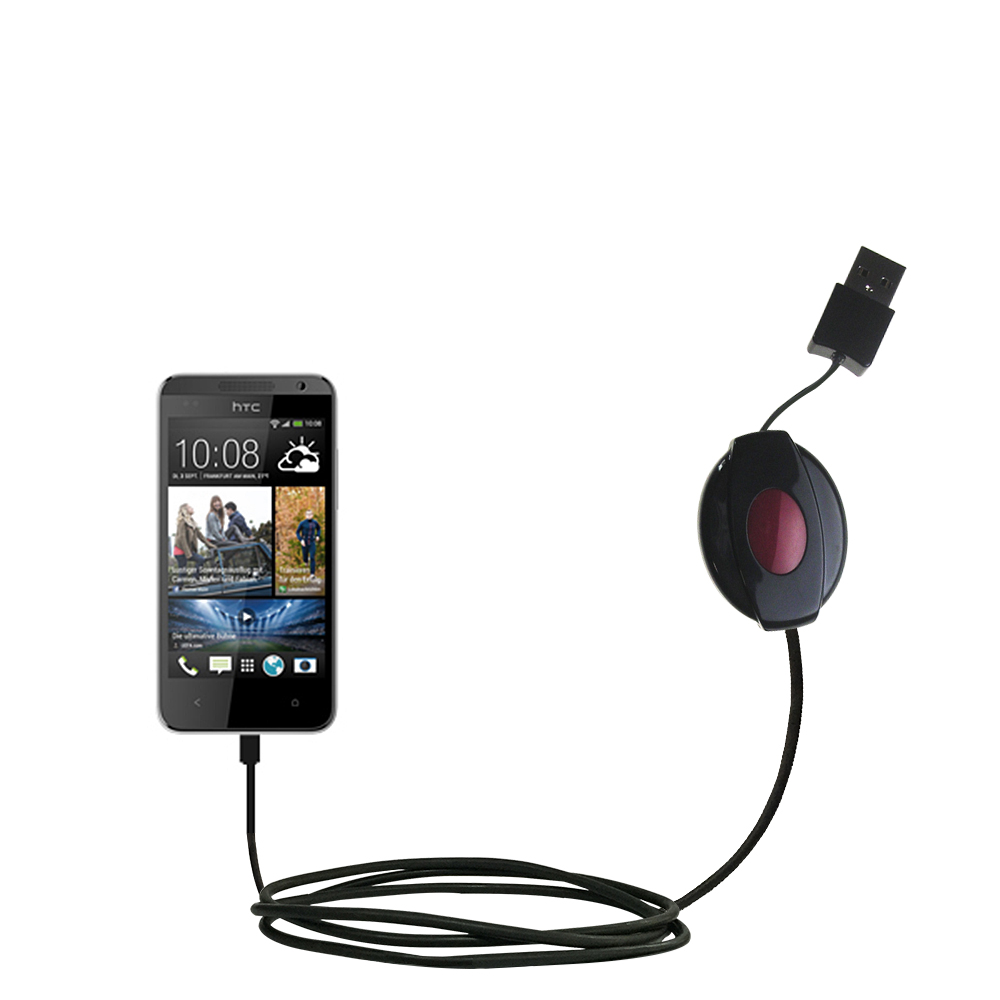 Retractable USB Power Port Ready charger cable designed for the HTC Desire 300 and uses TipExchange