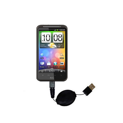 Retractable USB Power Port Ready charger cable designed for the HTC Desire HD and uses TipExchange