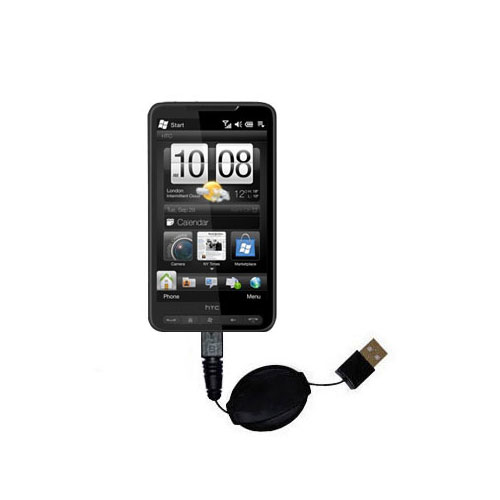 USB Power Port Ready retractable USB charge USB cable wired specifically for the HTC HD3 and uses TipExchange