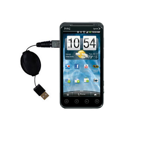 Retractable USB Power Port Ready charger cable designed for the HTC HTC EVO 3D and uses TipExchange