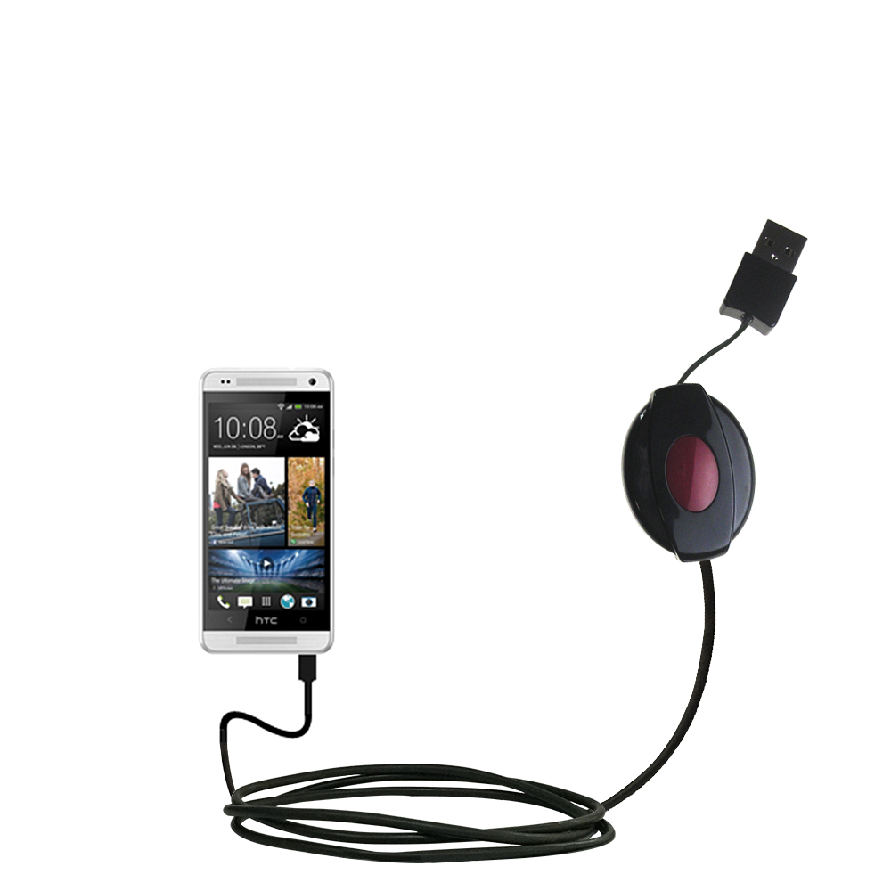 Retractable USB Power Port Ready charger cable designed for the HTC One mini and uses TipExchange