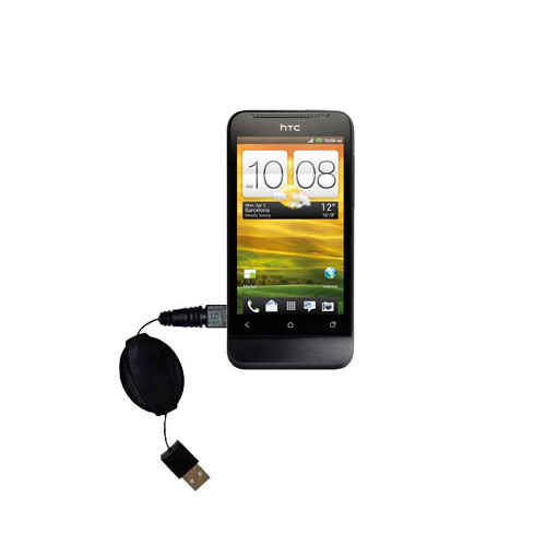 Retractable USB Power Port Ready charger cable designed for the HTC One V and uses TipExchange
